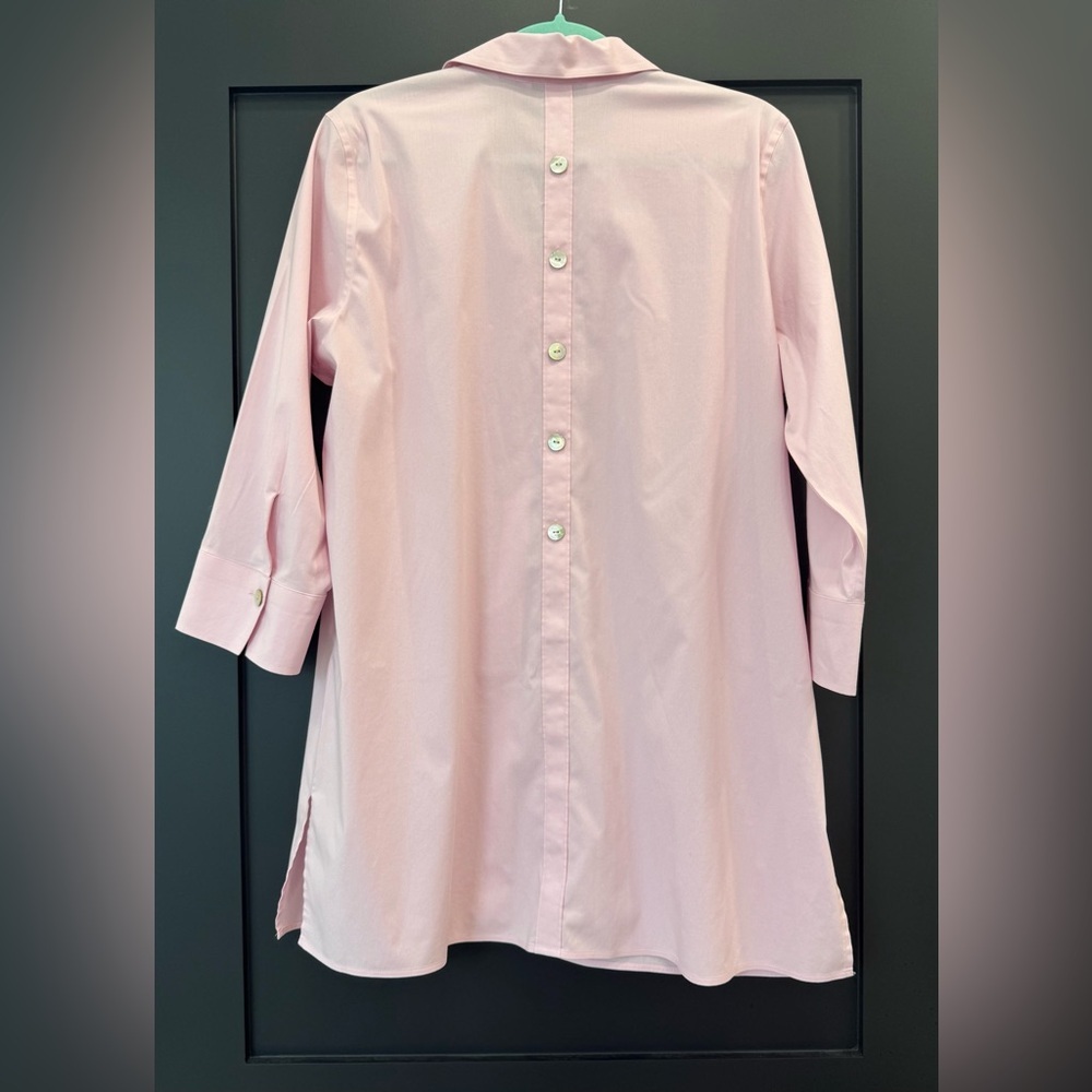 Foxcroft No Iron 3/4 Sleeve Tunic Pink Women's Button Down Top Blouse Size 12 - Picture 4 of 13